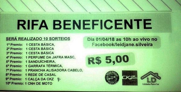 rifa beneficente ajudará crianças do bairro nova esperança modelo de rifa